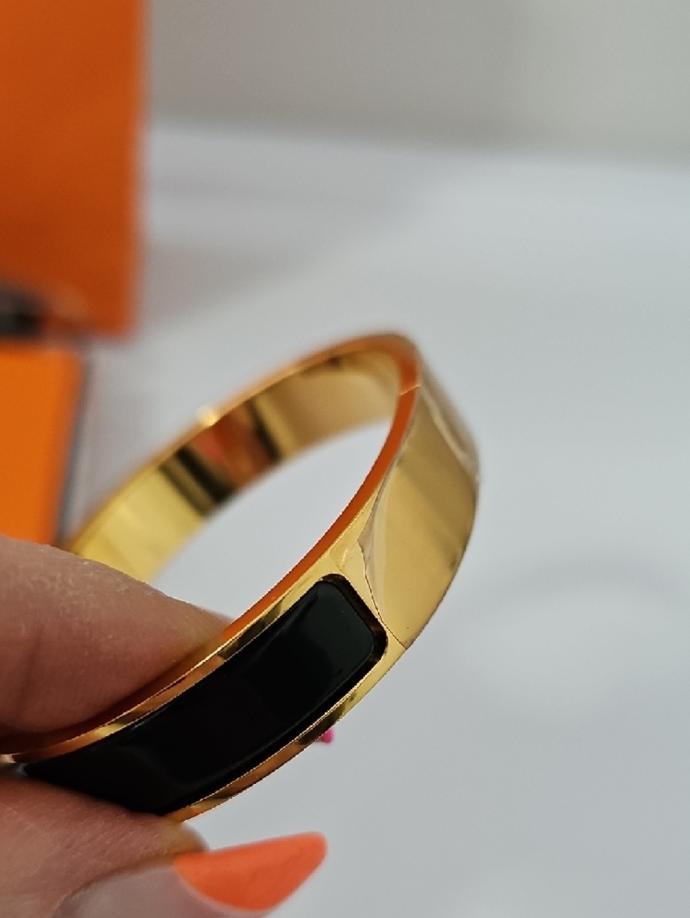 Hermes Black Enamel Clic H Bracelet with Gold-Tone Hardware - Picture 9 of 16